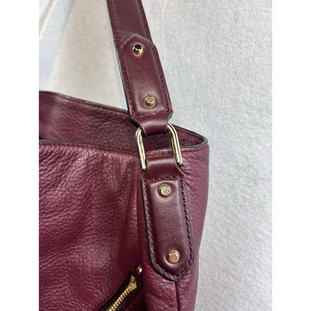 Michael Kors Burgundy Pebbled Shoulder Bag Gold Hardware Zip Inner Pockets